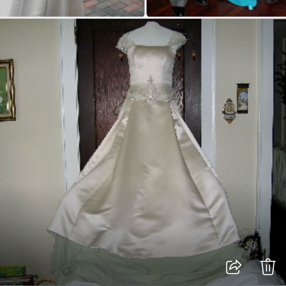Elegant Ecru Off-Shoulder Wedding Dress - Picture 7 of 7